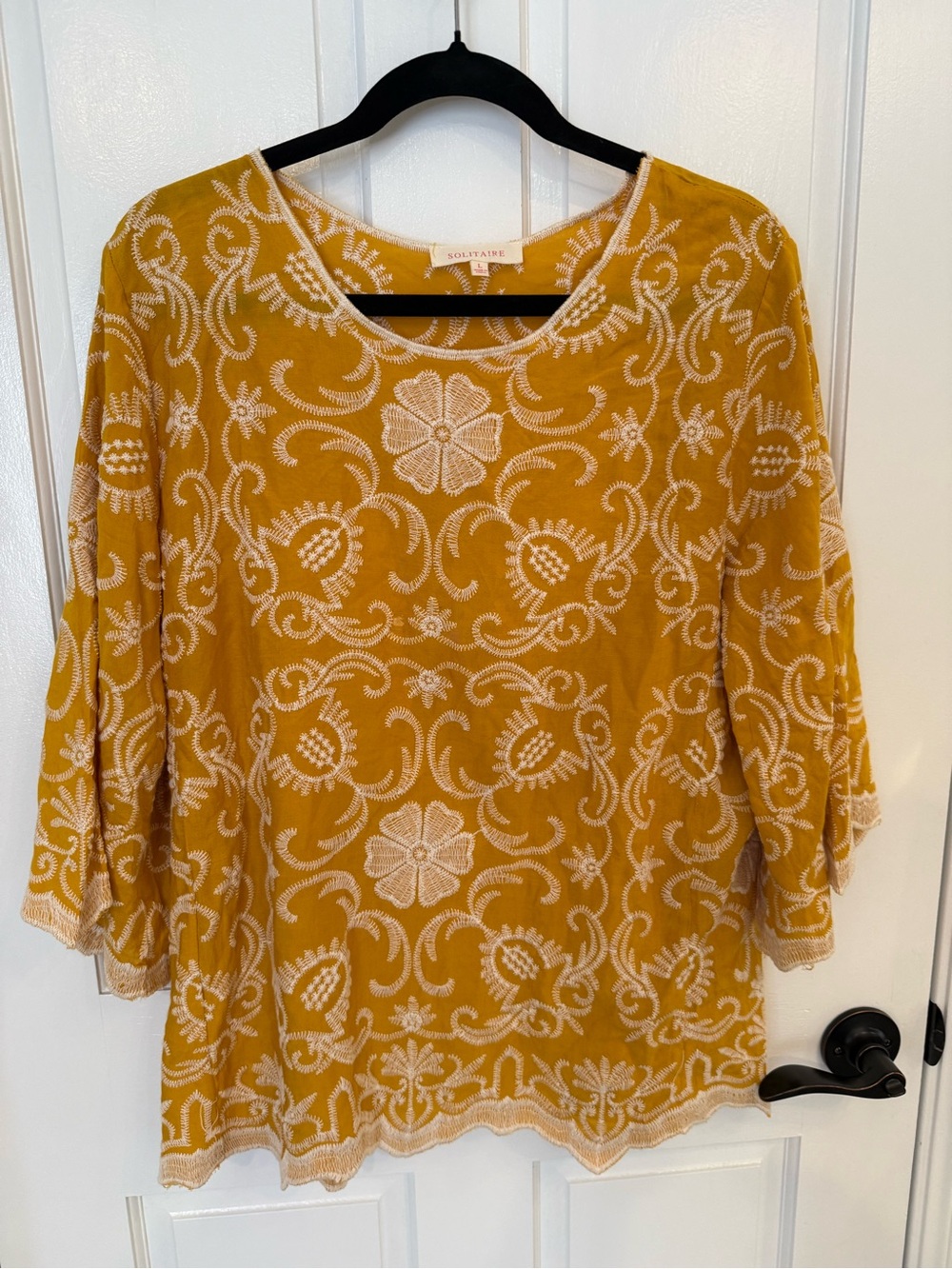 Solitaire Mustard Yellow Embroidered Tunic Top